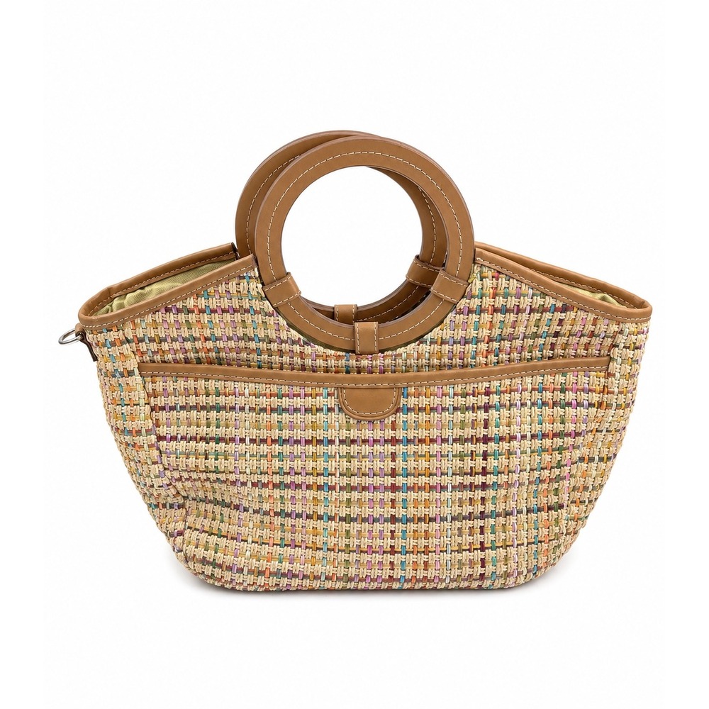 Fossil Vintage Y2K Woven Pastel Multicolor  Basket Summer Vacation Shoulder Bag